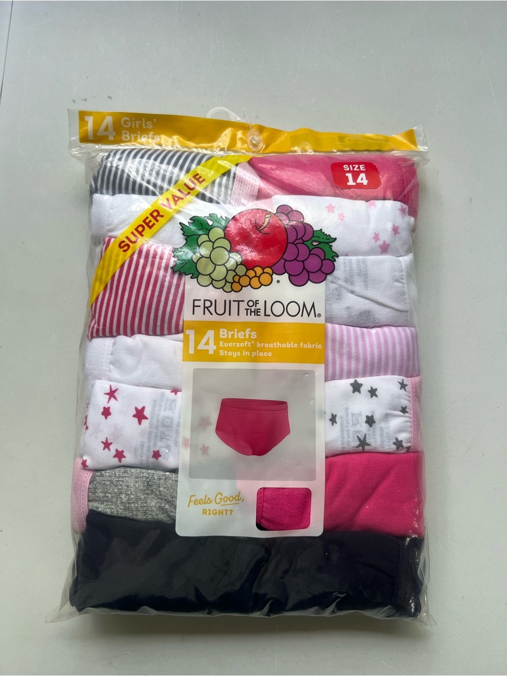 Fruit of the Loom Girls 14-Pack Briefs in Pink, White, Gray & Black